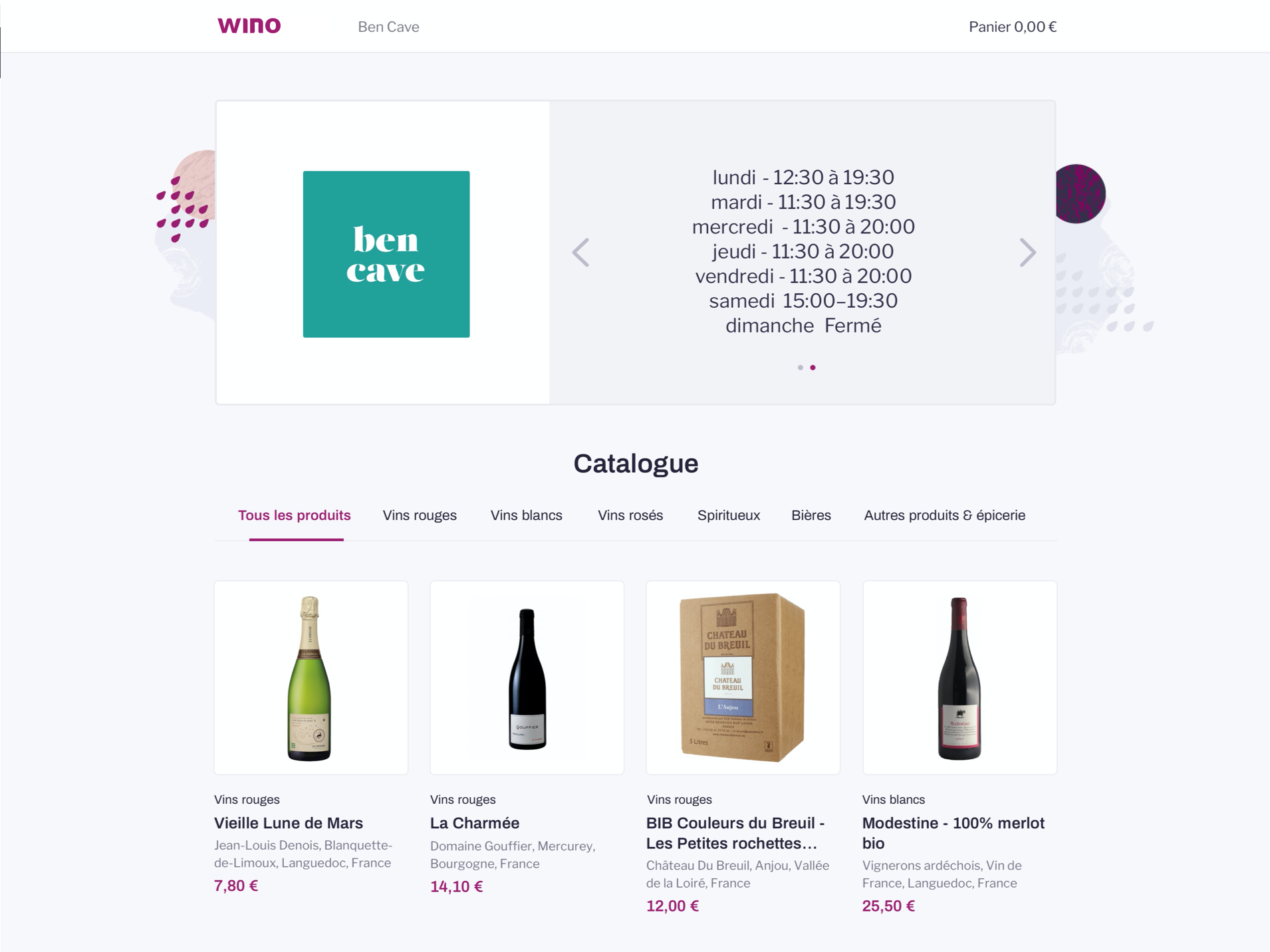La page catalogue sur Potico