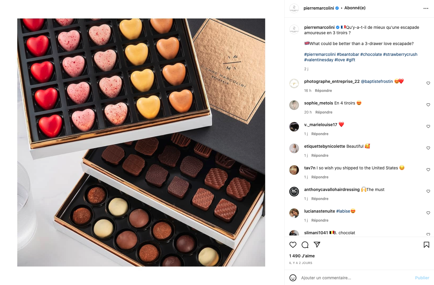 Mise en avant de chocolats pour la Saint Valentin