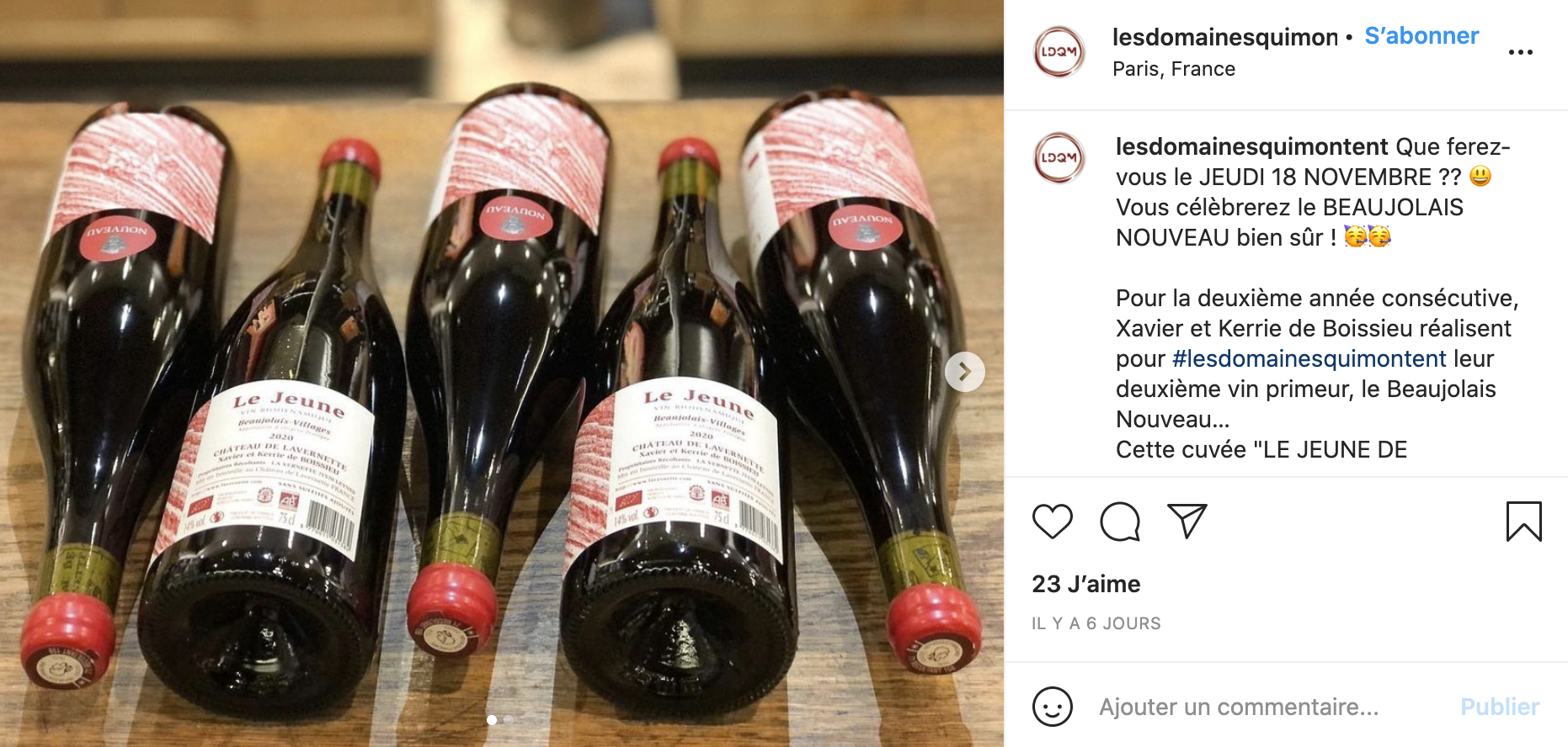 Post Instagram de Les Domaines qui Montent