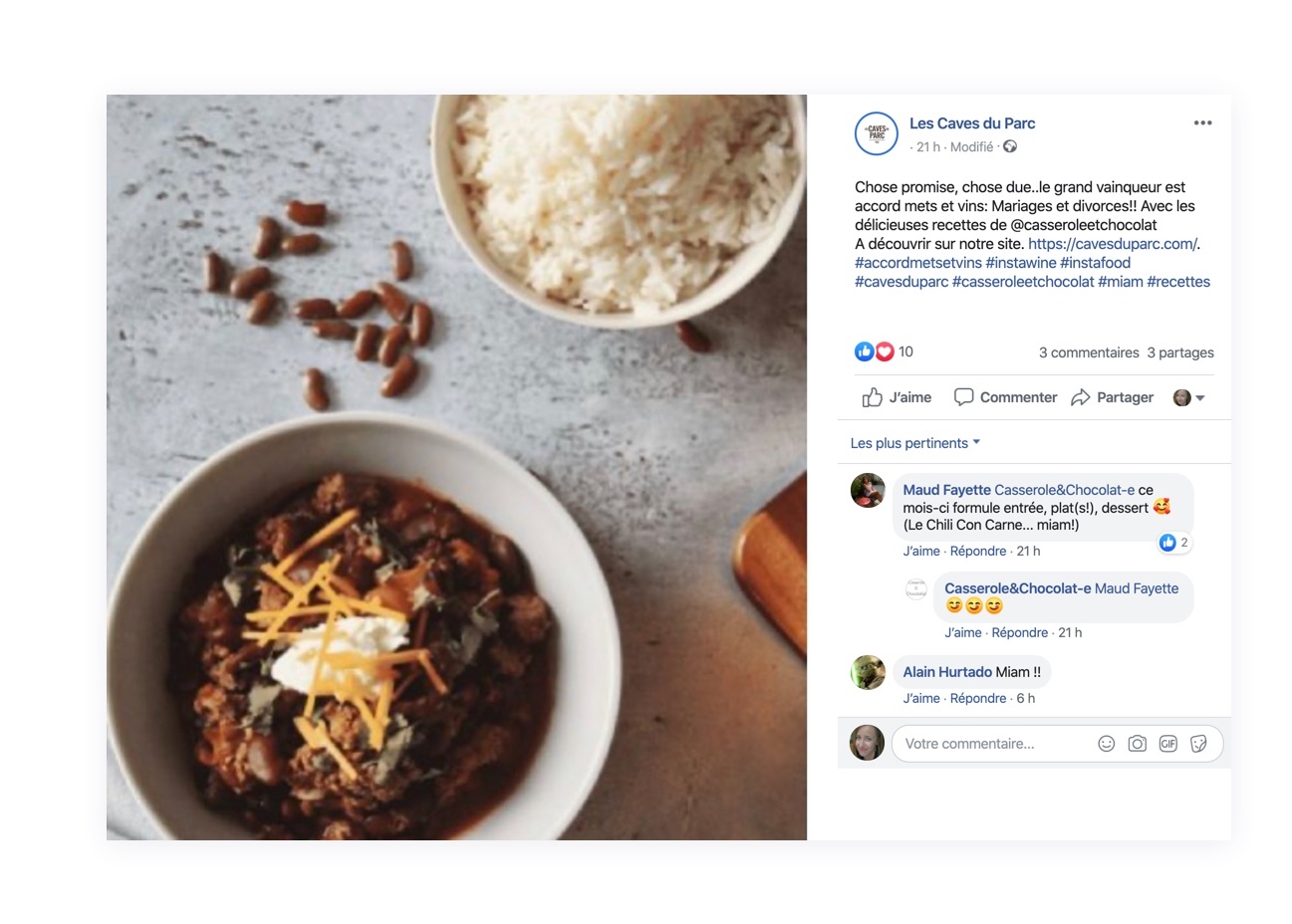 Les recettes partagées disponibles en ligne chez Les Caves du Parc