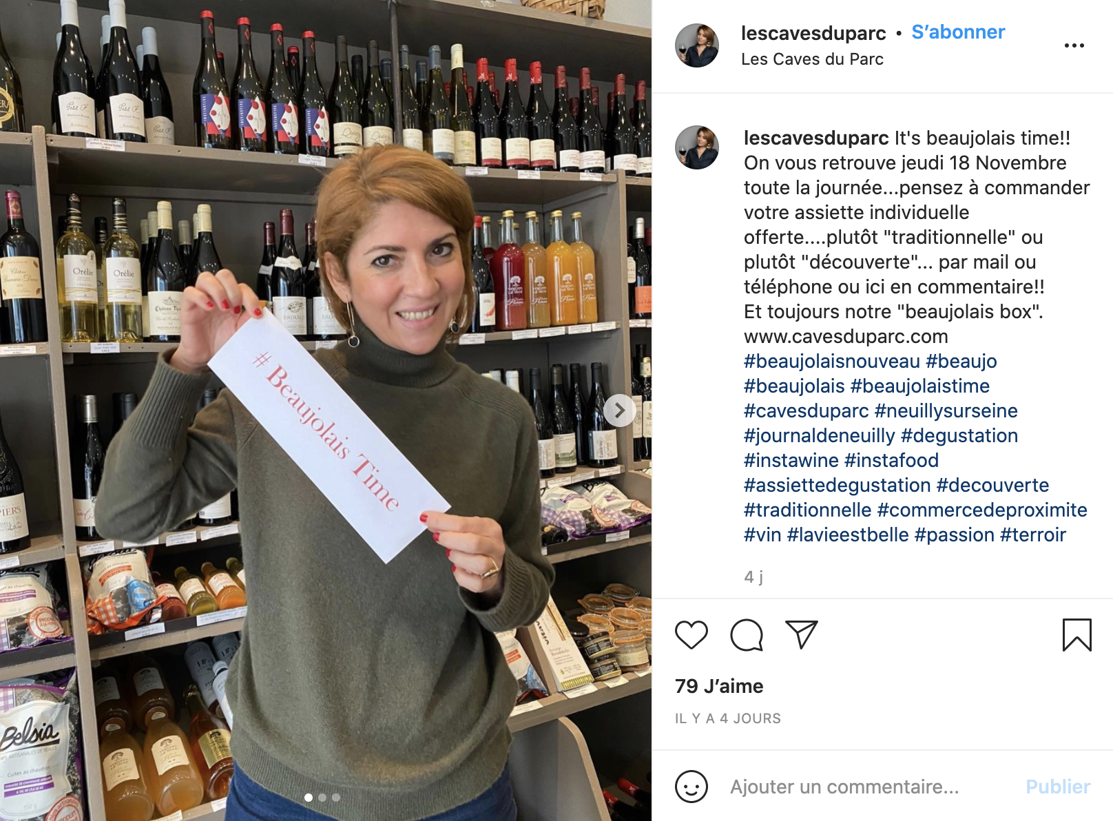 Post Instagram de Les Caves du Parc