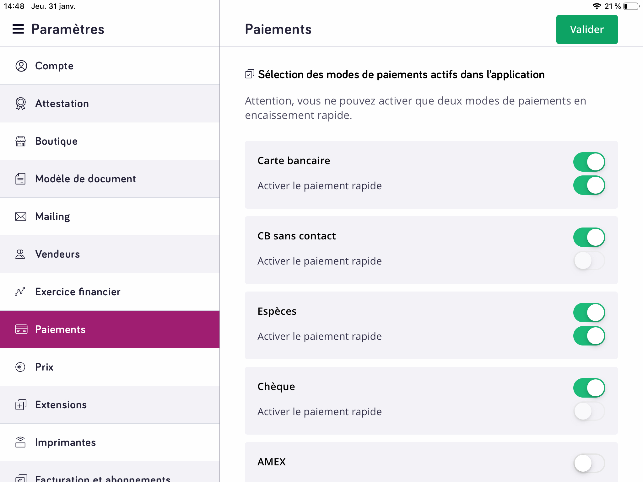 Le paiement avec le logiciel de caisse enregistreuse Wino