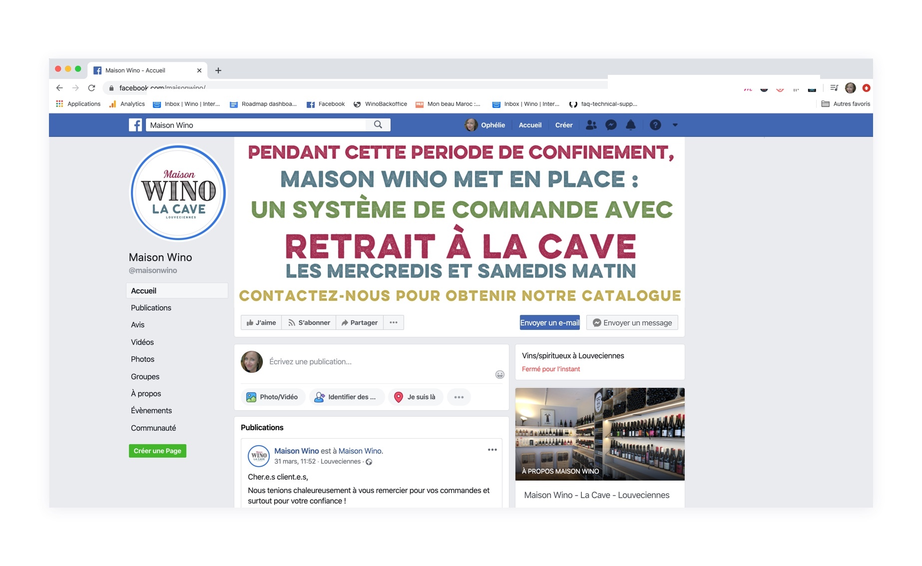 Pagee Facebook de Maison Wino