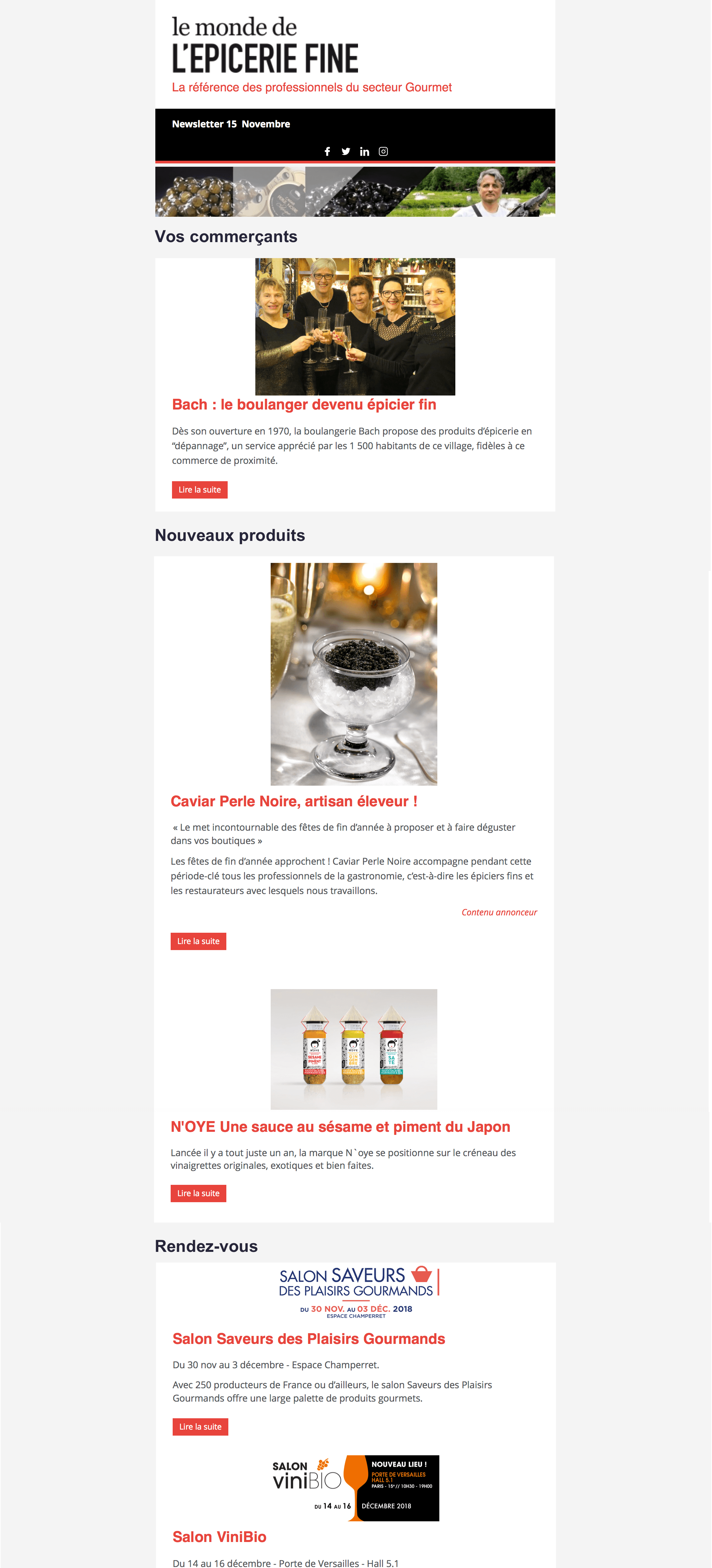 Newsletter du Monde de l'Epicerie Fine
