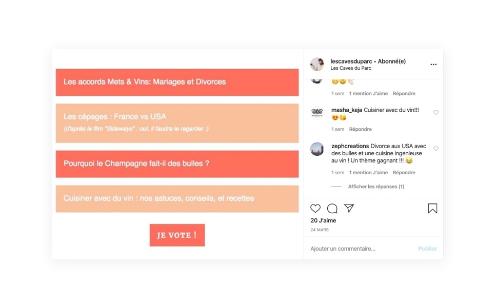 Sonder les clients sur les prochaines thématiques du vin à traiter durant le confinement par Les Caves du Parc.