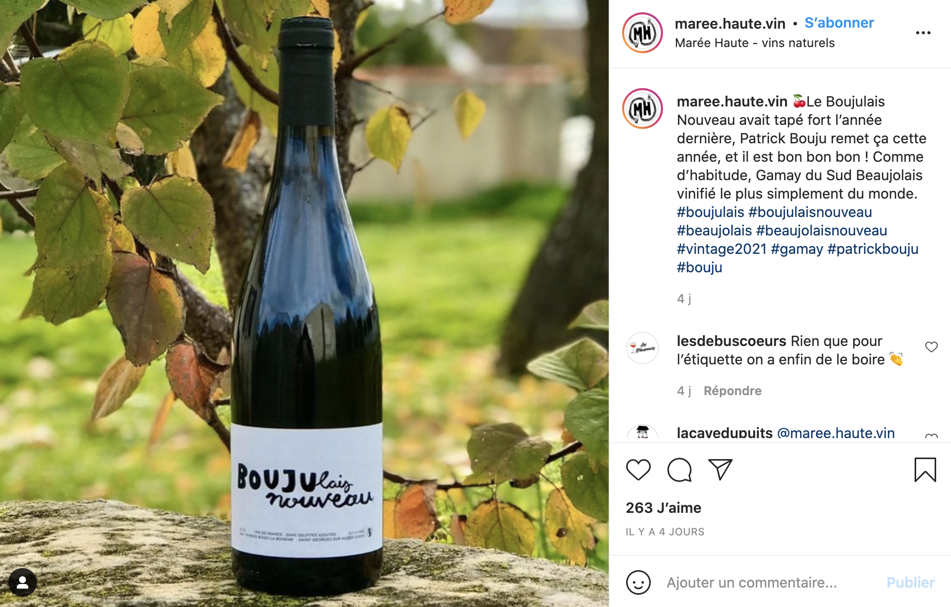 Post Instagram de Marée Haute