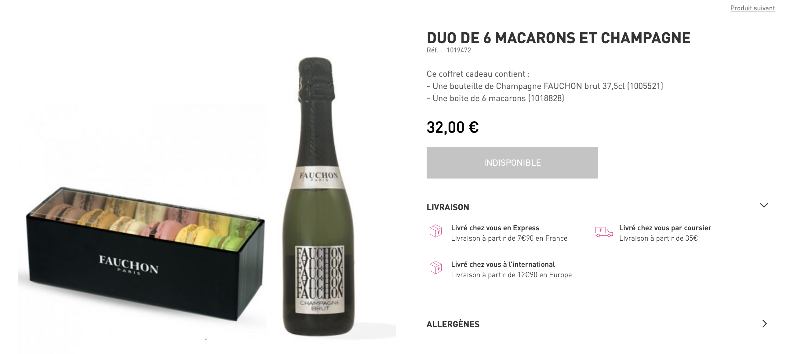 Fiche produit d'un duo de 6 macarons et champagne