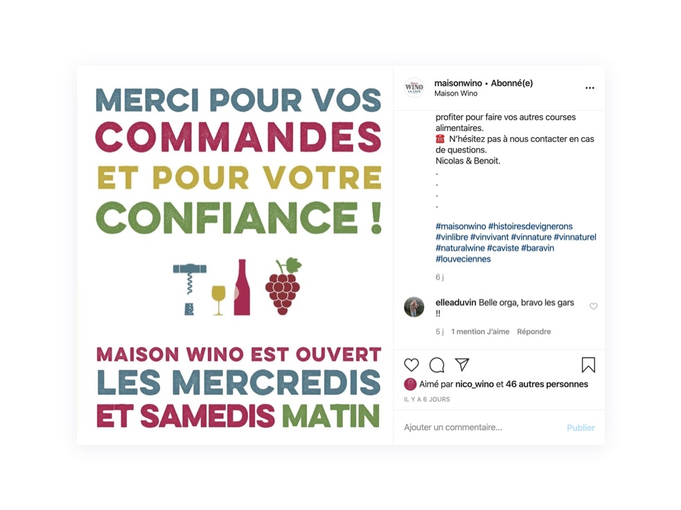 Les remerciements de Maison Wino