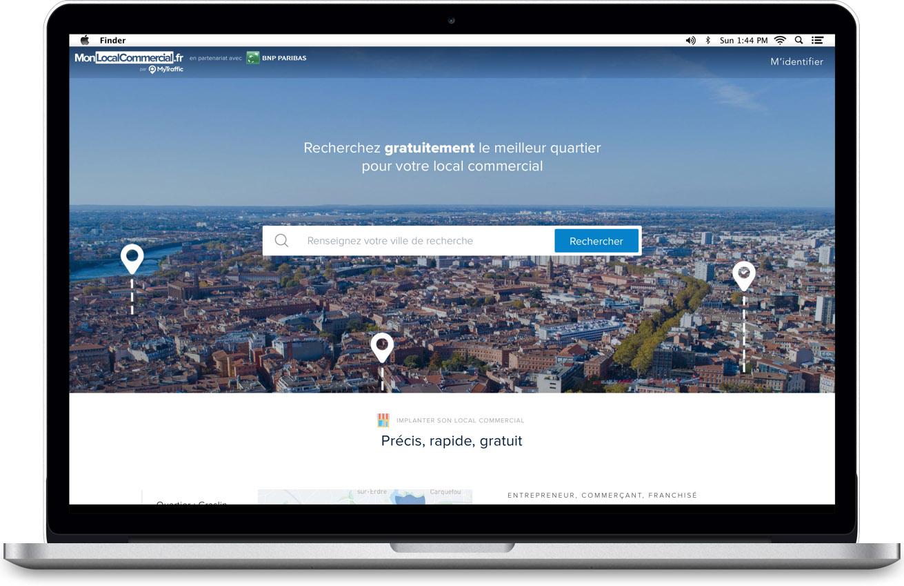 Capture d'écran, MonLocalCommercial.fr, Interface de la solution