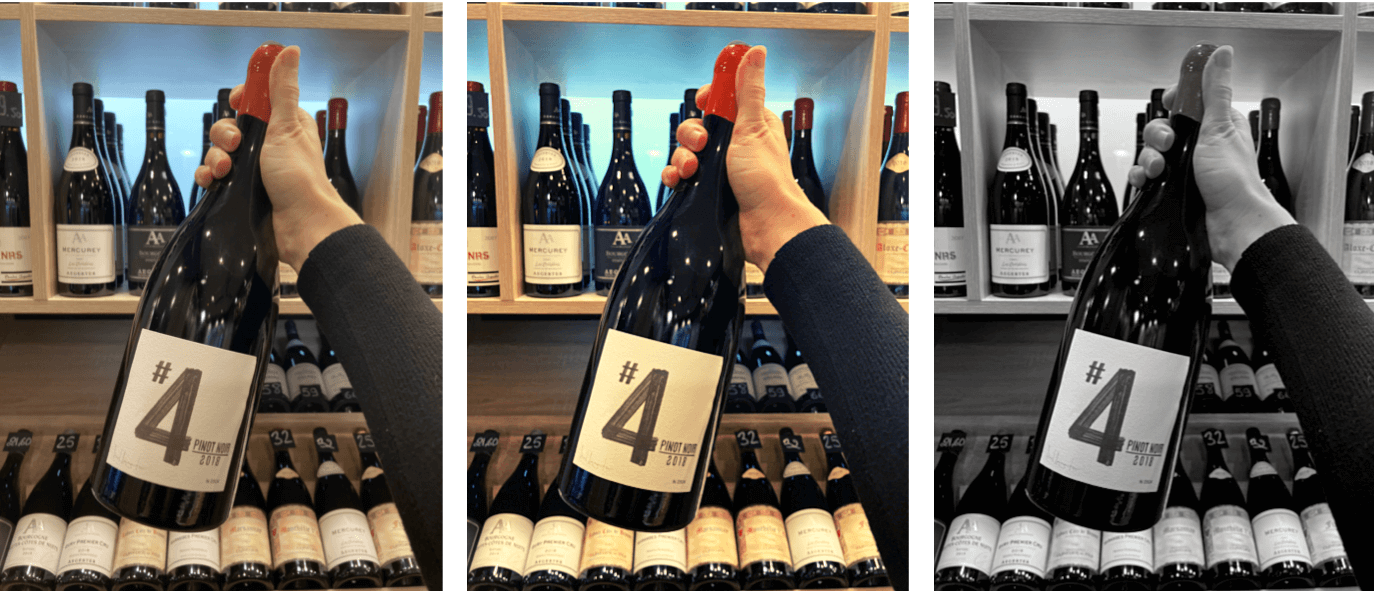 Bouteille de vin avec une luminosité différente