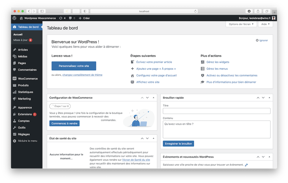 Tableau de bord Woocommerce