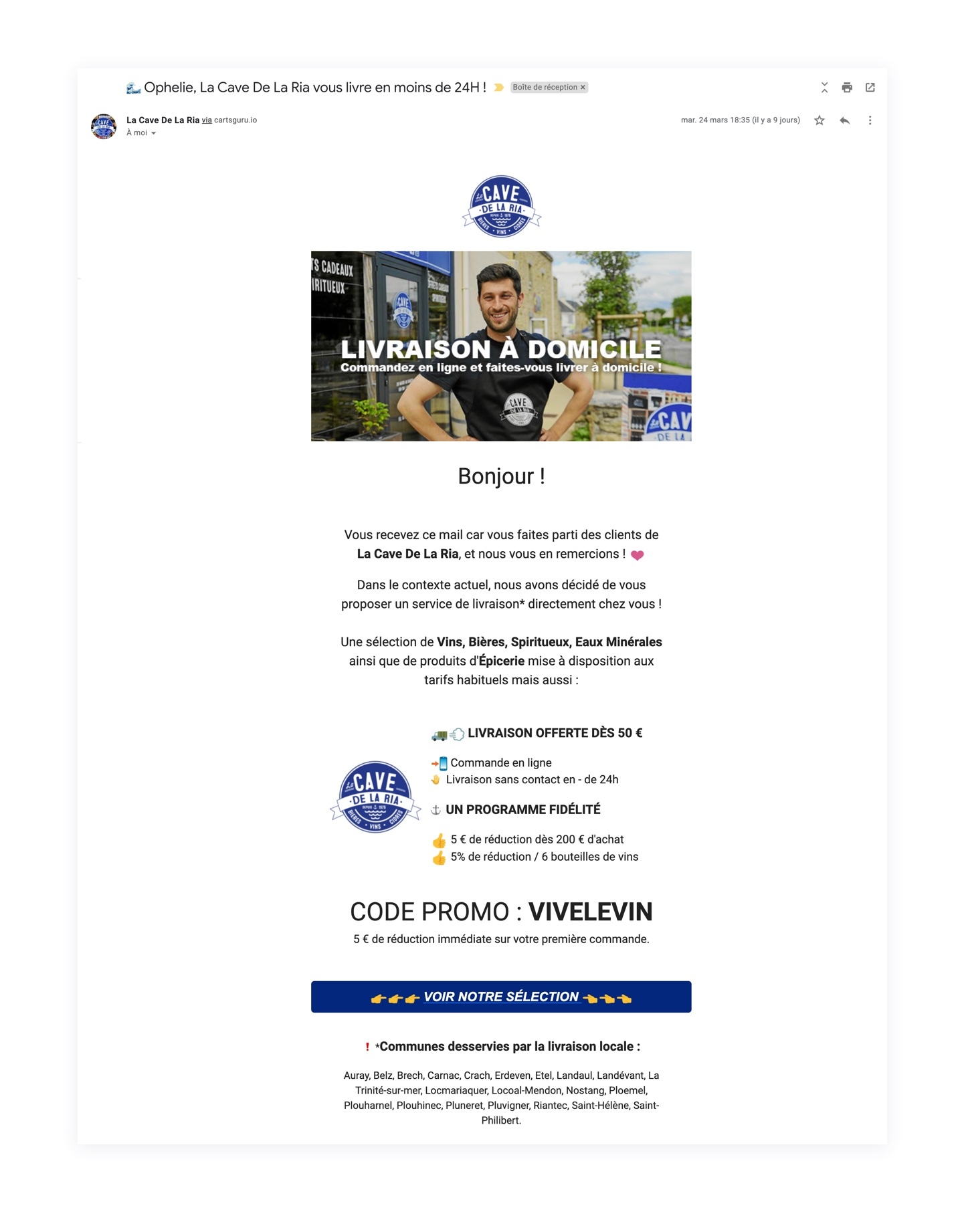 La Cave de la Ria promeut son site internet et booste les ventes via un code promotionnel