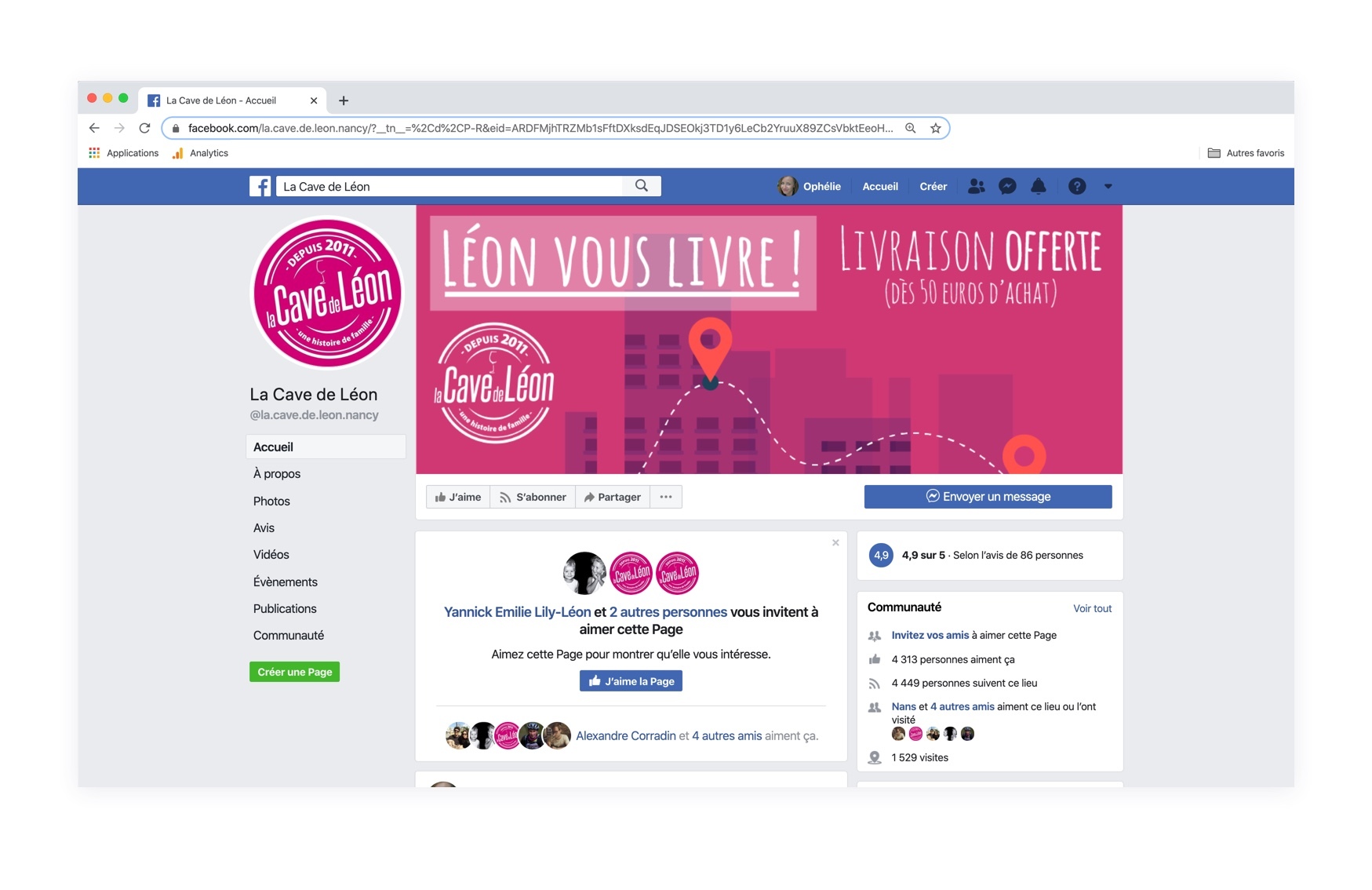 Page Facebook de la Cave de Léon 