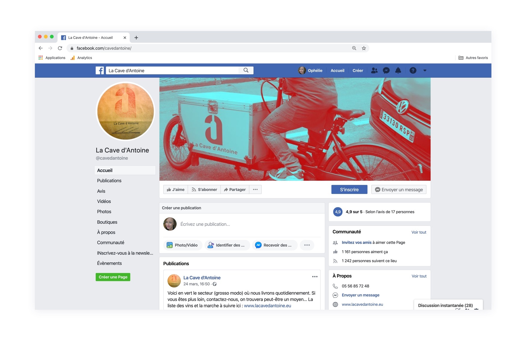  Page Facebook de la Cave d'Antoine