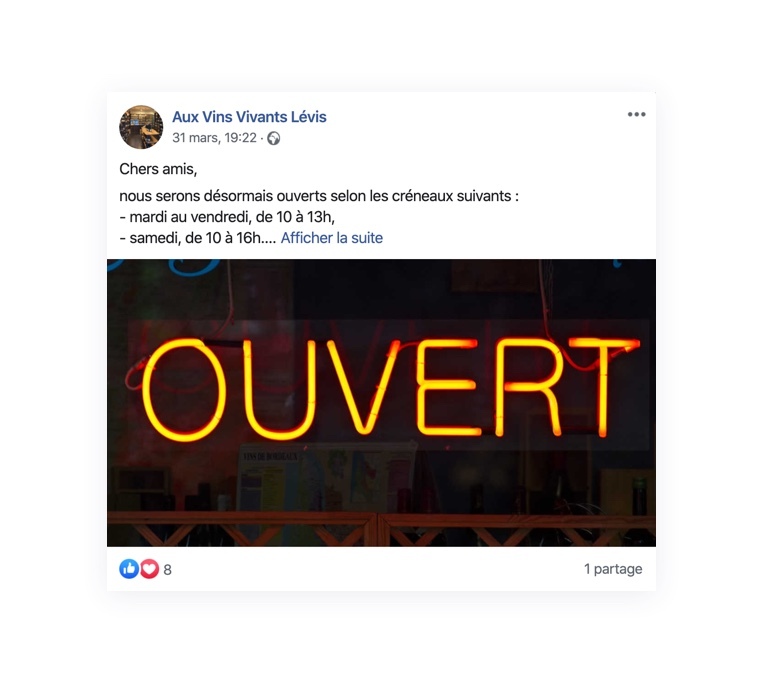 Les horaires de Aux Vins Vivants Lévis 